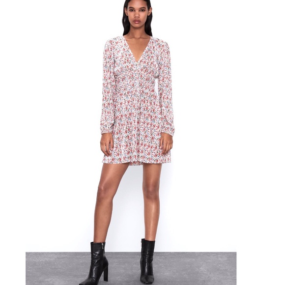 NWT Zara Blush Pink Floral Print Mini Dress - Picture 6 of 8